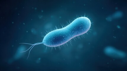 A stunning, close-up capture of a microscopic view of a single bacteria cell. The image showcases the intricate details and structure of this living organism.