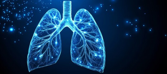 Stunning Glowing Lungs Illustration on Dark Blue Abstract Background with Creative Healthcare Design