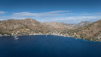 Obraz premium Aerial View of Bozburun Harbor and Sailboats in Marmaris, Turkey