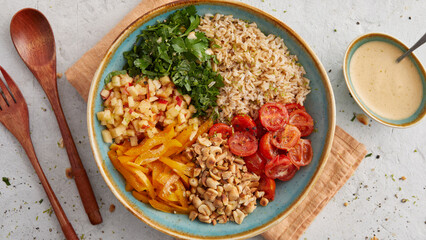 Buddha bowl with rice and bell pepper