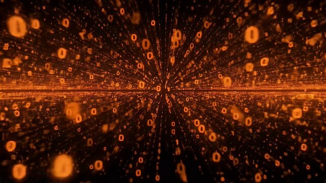 Orange Binary Code Data Stream Background