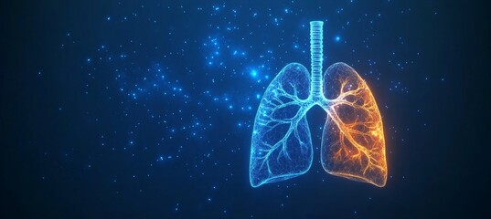 Geometric lungs illustration showing various lung ailments with a connected dots design concept.