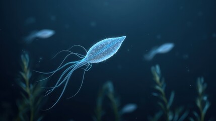 A microscopic world comes to life, a detailed scientific illustration of an aquatic microorganism. showing the complexity and beauty of nature's smallest creations.