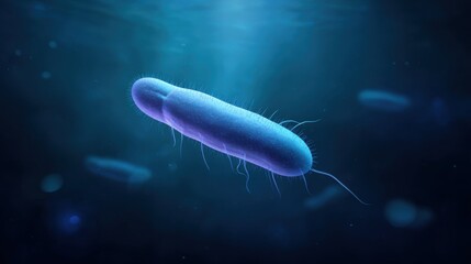 A detailed macro view of an individual bacterial cell suspended in a liquid environment. Showcasing microscopic life at its most detailed level.