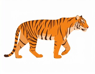 Obraz premium Amur tiger goes isolated on white background. Vector tiger side view. Endangered anim 