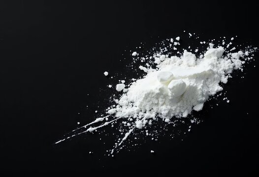 White crystal mephedrone powder on black background ,  black,  crystal
