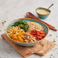 Buddha bowl with rice and bell pepper