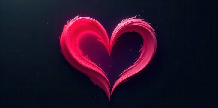 A vibrant, gestural crimson heart shape emerges from the darkness, conveying passion and deep affection