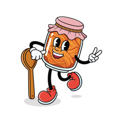 Funny Kimchi Jar Mascot Doing Peace Pose with Wooden Spoon