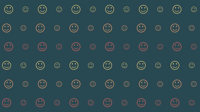 Seamless Happy Face Pattern Animation Cheerful Smiley Icons Gradient Colors Dark Teal Background