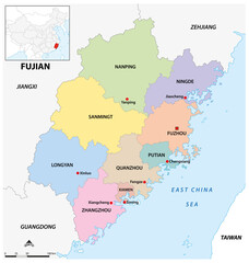 Obraz premium Administrative map of the Chinese province of Fujian