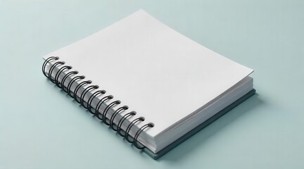 Blank spiral bound notebook with empty pages rests on a serene pale blue surface