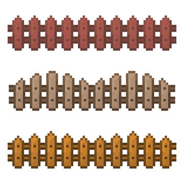 Pixel Art Wooden Fence Seamless Game Asset