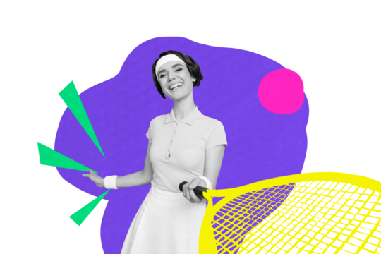 Composite trend artwork sketch image collage of miniature illustration paper element fragment young lady play tennis hold racket sport