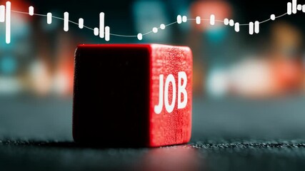 Career Growth Concept with Red Job Dice on Financial Data Background - Powered by Adobe