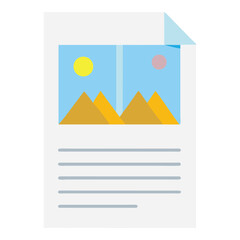 Flat design illustration of a document page with a landscape image and text lines