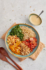 Buddha bowl with rice and bell pepper