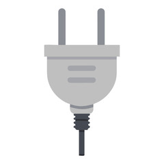 Simple illustration of a gray electrical plug with two prongs and a black cord on a white background
