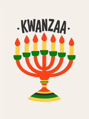 Happy Kwanzaa. Kinara and lettering. Vector isolated illustration