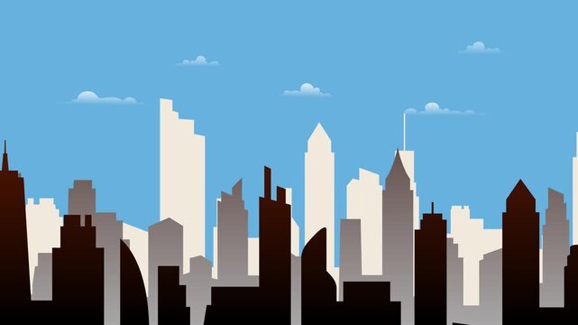 City skyline smooth zoom with clouds and blue sky