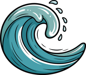wave crashing with water droplets flying Dynamic hand drawn cartoon