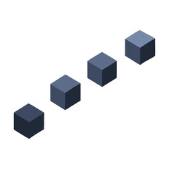 Four dark blue isometric cubes arranged in a diagonal line on a white background