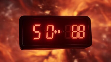 Red Digital Alarm Clock Countdown Timer Fiery Abstract Background Realistic