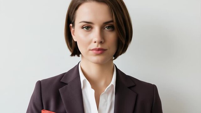 Professional Woman Portrait Caucasian Businesswoman Red Folder White Shirt
