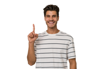 Young handsome caucasian man isolated on white background showing number one with finger.