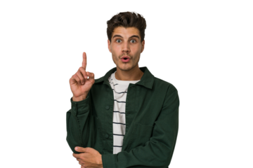 Young handsome caucasian man isolated on white background having some great idea, concept of creativity.