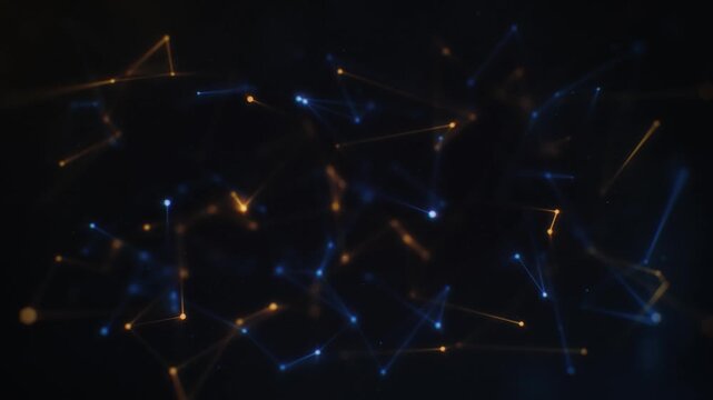 Abstract network of interconnected glowing nodes and lines creating a complex technological structure on a dark background for modern concepts