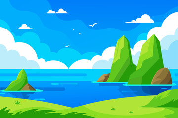 Obraz premium Illustration of islands with grass and ocean view