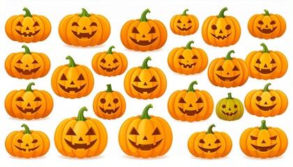 Set pumpkin on white background. The main symbol of the Happy Halloween holiday. 