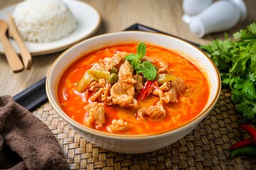 Panaeng pork curry in white plate