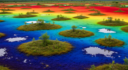 Rainbow Islands in a Colorful Lake A Vibrant Natural Phenomenon