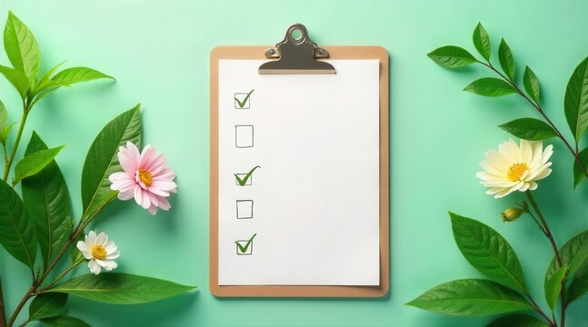 Planning notes with natural elements and completed tasks highlighted on a list