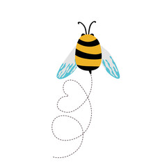 Obraz premium Cartoon bee mascot. Little bee flying. Wasp collection. Vector bumblebee characters. Insect icon. Design template for invitation, card. Doodle style.