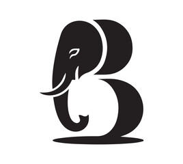 Minimalist black silhouette icon of an elephant's head creatively integrated into the shape of the letter B.