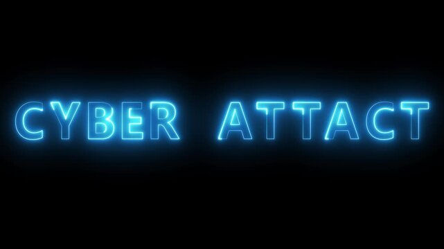 Neon Cyber attact text animation. Neon text letter animation on black background.