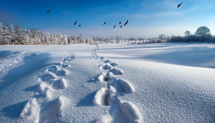 Traces Of Birds In The Fresh Snow