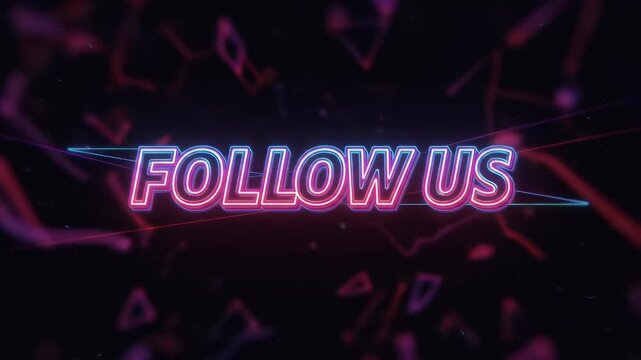 Retro Neon Follow Us Text Animation With Abstract Shapes