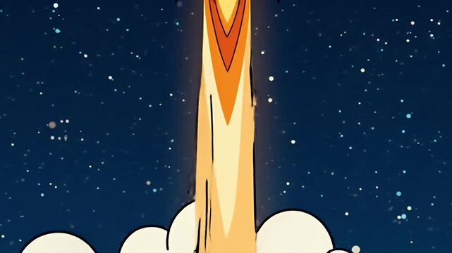 Retro Pixel Art Rocket Launch Background With Stars and Clouds