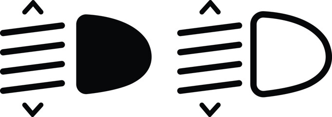 Light indicator dashboard icon set flat, outline styles with automotive car symbols, headlight beam signs, fog light, automatic lamp, dashboard interface vectors illustration black silhouette designs. © Mr 360 graphic