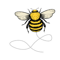 Cartoon bee mascot. A small bees flies. Wasp collection. Vector characters. Incest icon. Template design for invitation, cards. Doodle style.