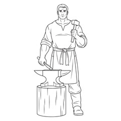 Traditional Blacksmith Line Art – Blacksmith Vector Artwork with Defined Artisan Form – Blacksmith Drawing – Vector of Blacksmith – Blacksmith Sketch