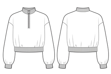 Technical flat sketch of half zip up sweatshirt. © Olesya