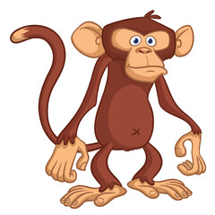 Cartoon funny monkey chimpanzee with cute face expresion. Vector illustration isolated on white