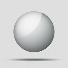 Transparency gray ball or precious pearl. Water bubble. Glass realistic ball, 3D abstract vector illustration highlighted on a transparent background. Big Crystal bubble with shadow.