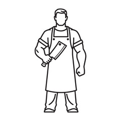 Knowledgeable Butcher Line Art – Butcher Vector Illustration Featuring Clean Defined Shape – Butcher Drawing – Line Art Drawing of Butcher – Butcher Icon