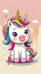 Fototapeta premium Cute Cartoon Unicorn Portrait Illustration